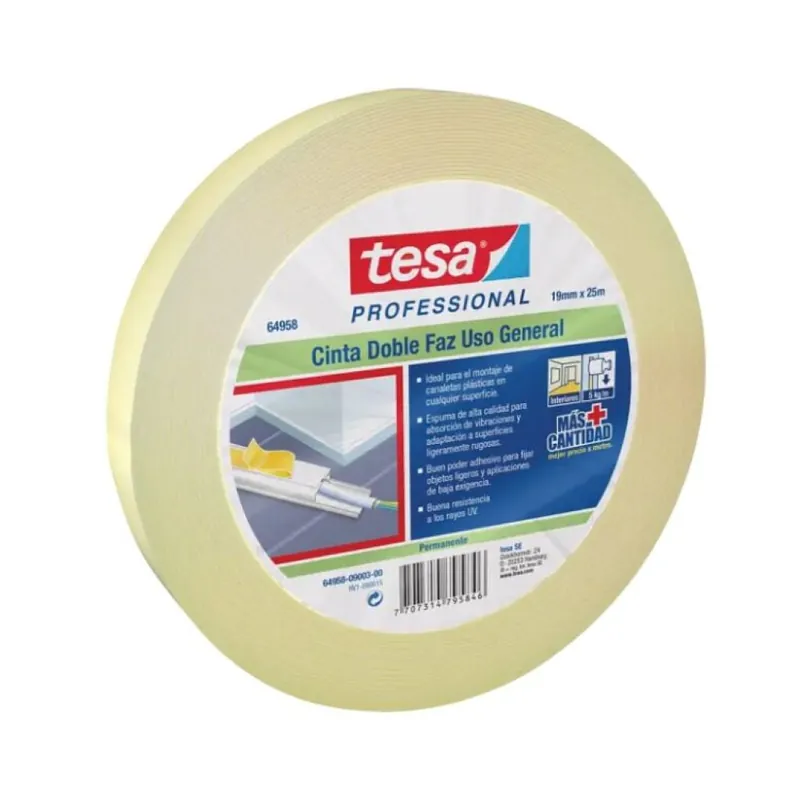 Actieprijs Nastro biadesivo 64958 Tesa per fissaggio applicazioni interne, adesivo gomma sintetica, dimensione 19 mm x 5 m, Schiuma Pe finitura Bianco