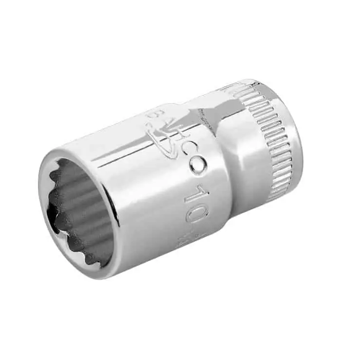 Chiave a bussola Bahco da 1/4, con attacco quadro, profilo doppio esagono, presa 9 mm, lunghezza 24,7 mm, finitura Lucida Laatste Versie