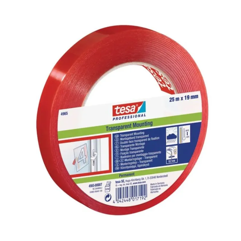 Hete Deal Nastro biadesivo 4965 Tesa per fissaggio, extraforte Tesaflex, dimensione 19 mm x 5 m, finitura Trasparente