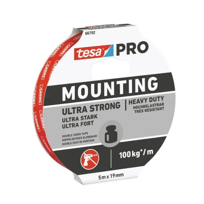Nastro biadesivo 66792 Tesa per fissaggio Ultra Strong, adesivo gomma sintetica, dimensione 19 mm x 1,5 m, Schiuma Pe finitura Bianco Bestel Nu