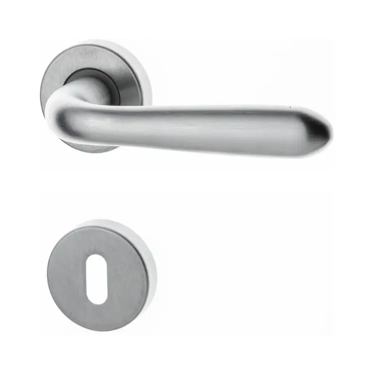 Favoriet Maniglia Uno Z per porta interna, rosetta e bocchetta tonda foro Patent, quadro 8 mm, Zalor finitura Cromo Satinato