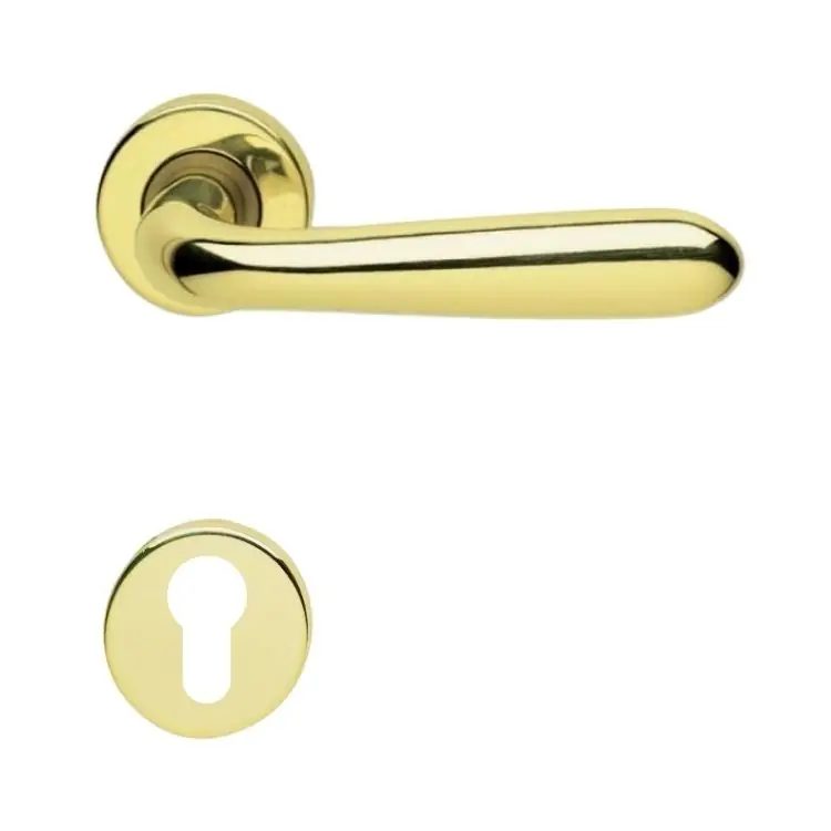 Maniglia Uno Z per porta interna, rosetta e bocchetta tonda foro Yale, quadro 8 mm, Zalor finitura Oro Lucido Ghi.co Bestel Nu