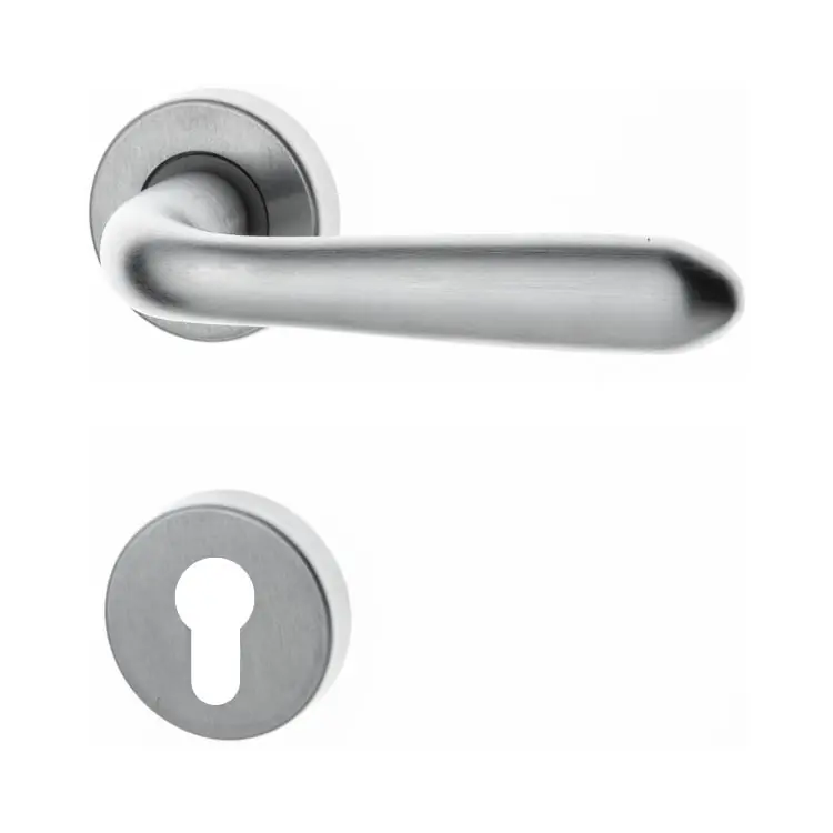 Maniglia Uno per porta interna, rosetta e bocchetta tonda foro Yale, quadro 8 mm, Ottone finitura Cromo Satinato Betrouwbaar