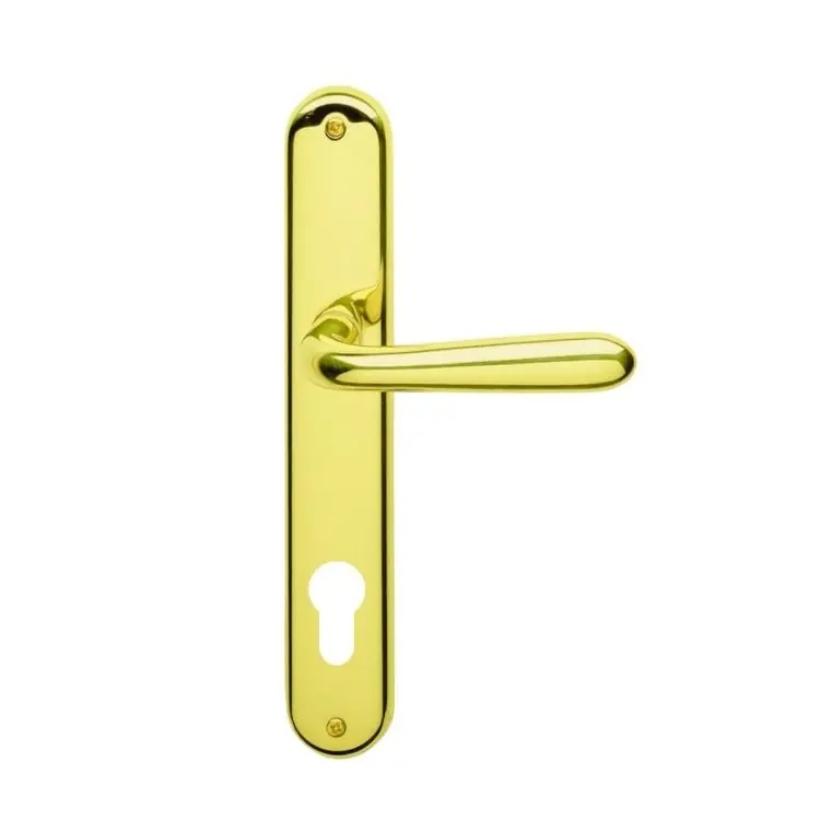 Laatste Versie Maniglia Uno Z per porta interna, placca lunga 244x40 mm, foro Yale interasse 85 mm, Zalor finitura Oro Lucido Ghi.co