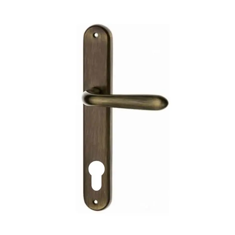 Maniglia Uno per porta interna, placca lunga 244x40 mm, foro Yale interasse 85 mm, Ottone finitura Graffiato Verniciato Veilige Betaling