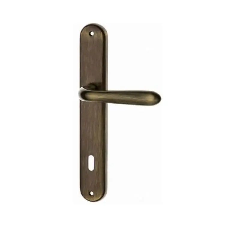 Maniglia Uno per porta interna, placca lunga 244x40 mm, foro Patent interasse 90 mm, Ottone finitura Graffiato Verniciato Hoge Kwaliteit
