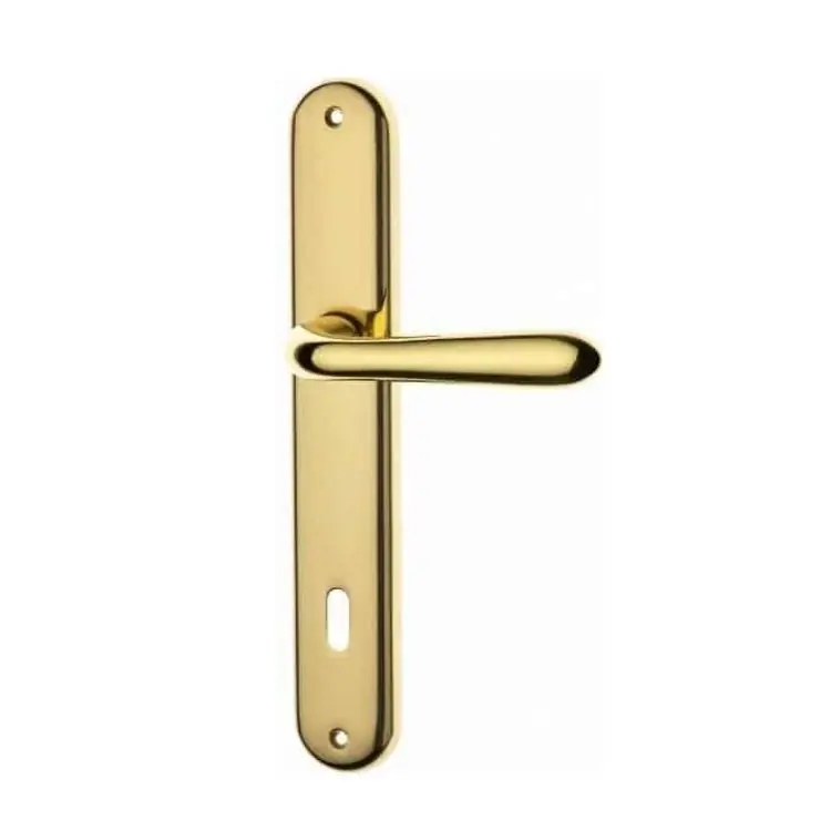Maniglia Uno per porta interna, placca lunga 244x40 mm, foro Patent interasse 90 mm, Ottone finitura Lucido Verniciato Tijdelijk Beschikbaar