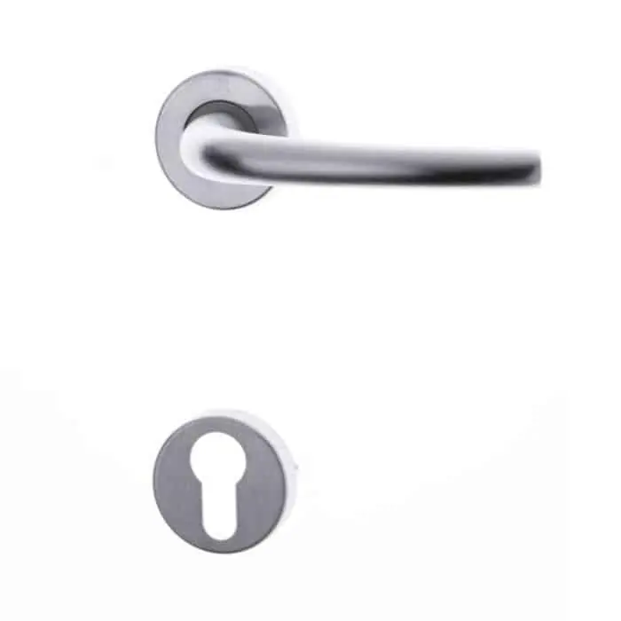 Populair Maniglia Happy 3 per porta, rosetta e bocchetta tonda 45 mm, foro Yale, quadro 8 mm, Zalor finitura Cromo Satinato