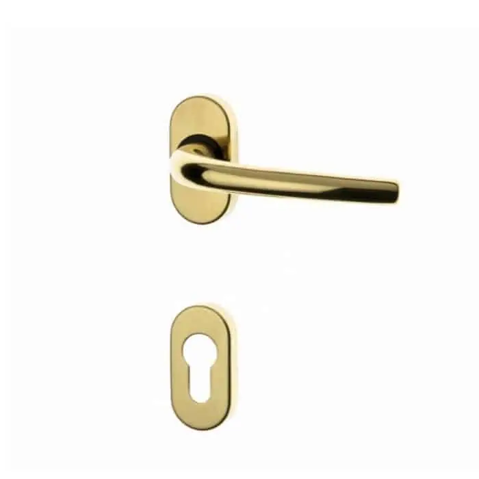 Superprijs Maniglia Happy 3 per porta, rosetta e bocchetta ovale 62x32 mm, foro Yale, senza molla di ritorno, Zalor finitura Oro Lucido Ghi.co