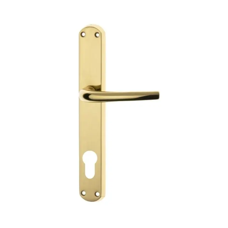 Maniglia Happy 3 per porta interna, placca lunga 228x42 mm, foro Yale interasse 85 mm, quadro 8 mm, Zalor finitura Oro Lucido Ghi.co Bestseller