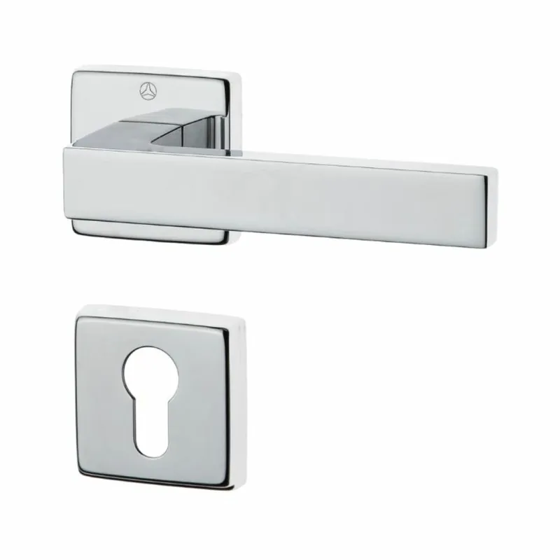Gratis Retour Maniglia Quattro DoorXe per porta, rosetta e bocchetta quadra 50x7 mm, foro Yale, Zama finitura Cromo Lucido