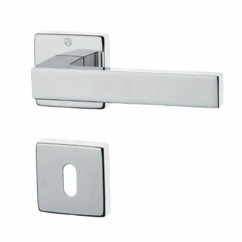 Gecertificeerd Maniglia Quattro DoorXe per porta, rosetta e bocchetta quadra 50x7 mm, foro Patent, Zama finitura Cromo Lucido