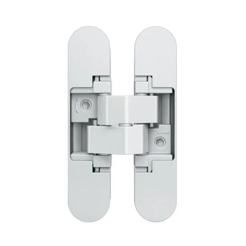 Cerniera a scomparsa AN 150 3D Anselmi per porte filo muro, dimensione 110x24 mm, portata 40 Kg, regolabile su 3 assi, Zama finitura Bianco Populair