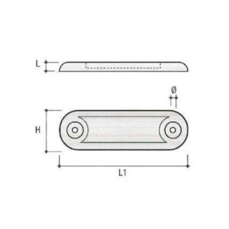 Populair Scivolo in plastica con 2 fori 50R Valplast, interasse 37 mm, spessore 3 mm, finitura Nero