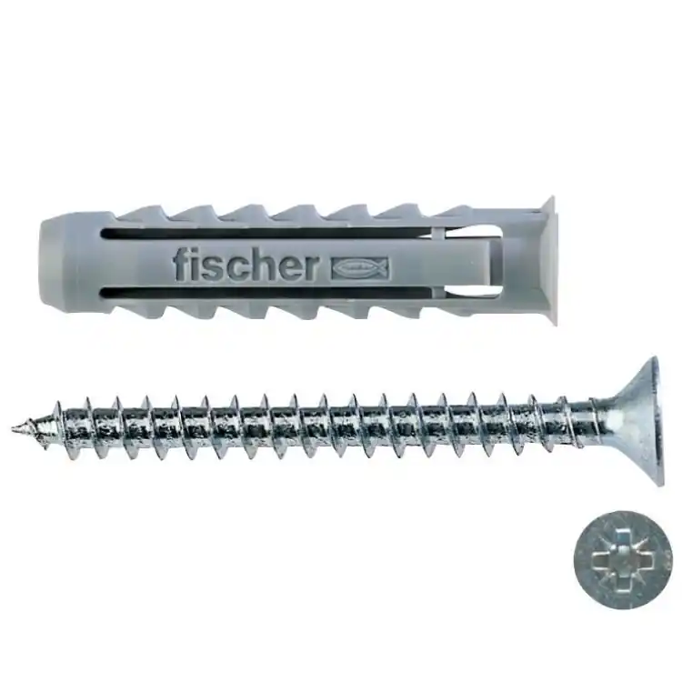 Laatste Versie Tassello Sx-S Fischer, per fissaggio Universale, diametro 6 mm, lunghezza 30 mm, con vite 4,5x40 mm, materiale Nylon