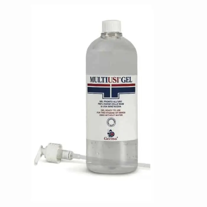 Igienizzante mani MULTIUSI GEL disinfettante dermo protettivo con 62% alcool, flacone con dosatore dispenser 1000 ml Beperkte Voorraad