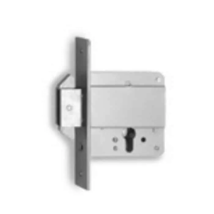 Serratura a doppio gancio Fiam per porta, con cilindro, tre mandate, entrata 60 mm, finitura Acciaio Tropicalizzato Weekendaanbieding