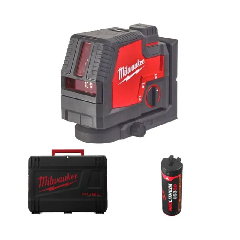 Laser L4 CLL-301C Milwaukee per livellamento, 2 linee, batteria ricaricabile con USB 3.0 Ah, colore Verde Gecertificeerd