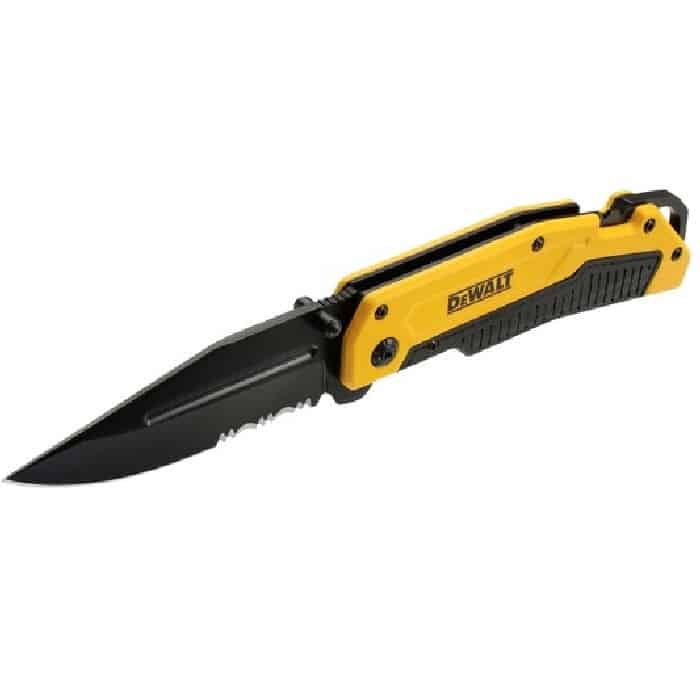Koopje Coltello Sport Dewalt per materiali resistenti, pieghevole, con lama seghettata, lunghezza 80 mm