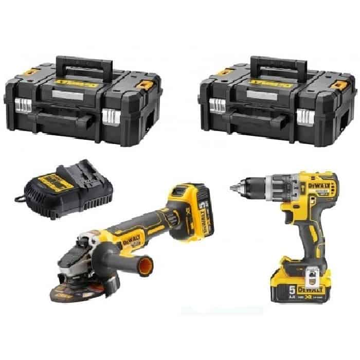 Premium Kit trapano percussione DCD796P2 Dewalt + smerigliatrice DCG405NT, 2 batterie XR 18 V 5,0 Ah