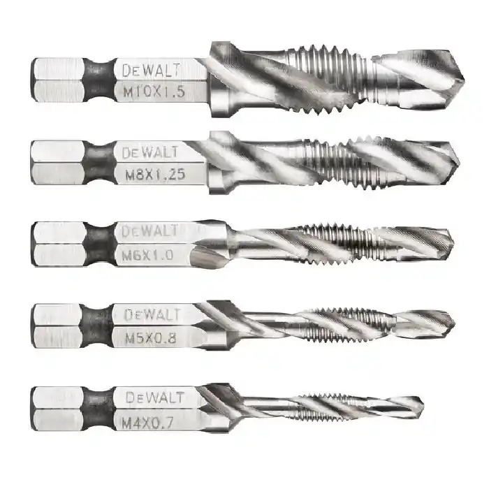 Meest Verkocht Set punte trapano Dewalt per forare, maschiare e svasare, 5 misure da M 4 a M 10, attacco esagonale 1/4