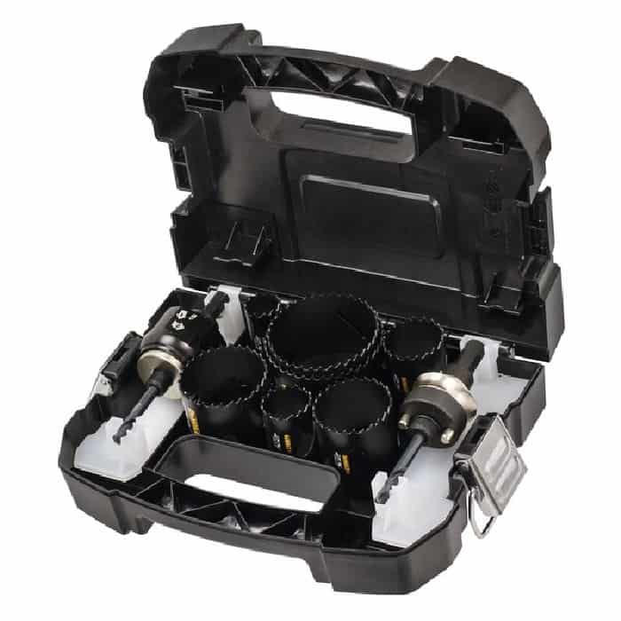 Set 11 pezzi seghe tazza Bi-Metal 2X Extreme Dewalt per avvitatore, diametri da 22 a 68 mm, + 2 mandrini + 2 punte Korting