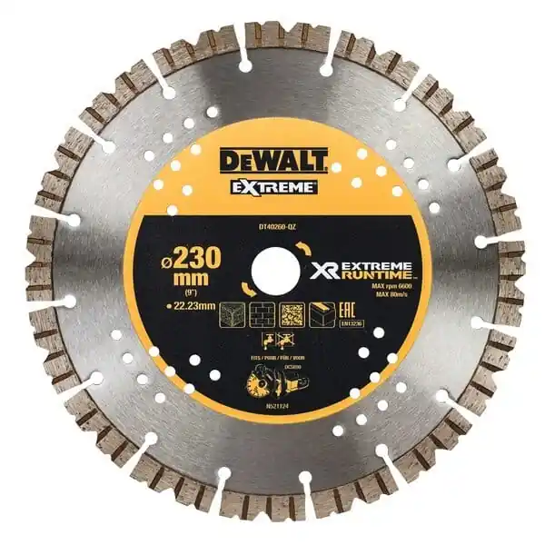Disco diamantato per muratura DeWalt per troncatore a batteria, diametro 230 mm, foro 22,23 mm Koop Online