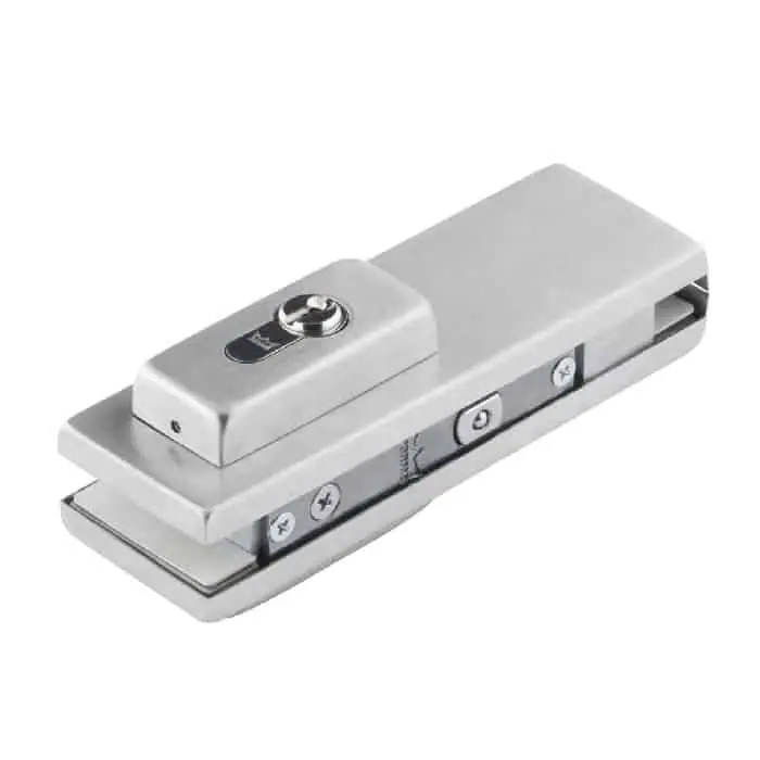 Veilige Betaling Serratura angolare US 10 Universal Light Dormakaba con cilindro europeo, per porta in vetro spessore 10-12 mm, finitura Acciaio Inox Satinato
