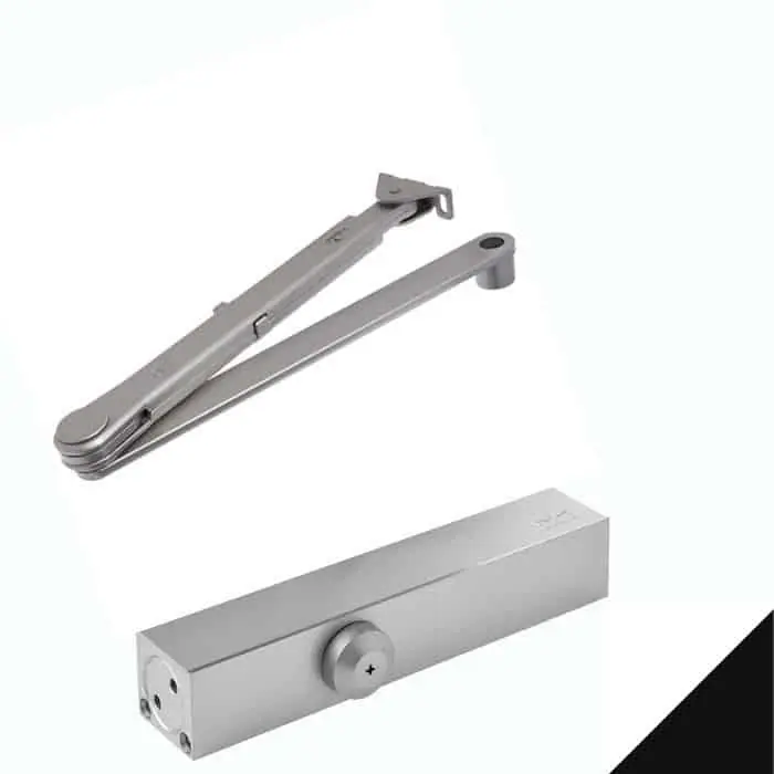 Must-Have Chiudiporta aereo a molla TS 79 Dormakaba per porta battente, forza di chiusura EN 2-4, braccio a V con fermo, finitura Nero Ral 9005