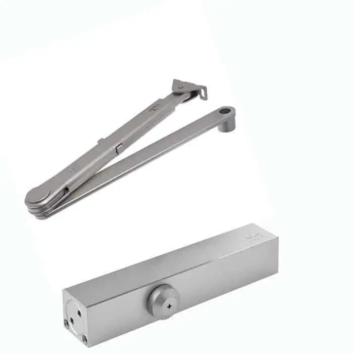 Chiudiporta aereo a molla TS 79 Dormakaba per porta battente, forza di chiusura EN 2-4, braccio a V con fermo, finitura Argento Weekendaanbieding