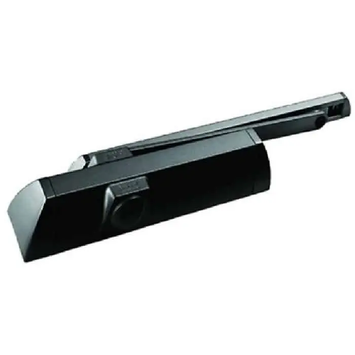Chiudiporta aereo a camma TS 90 Impulse Dormakaba per porta battente, forza di chiusura EN 3/4, braccio a slitta, finitura Nero RAL 9005 Betrouwbaar