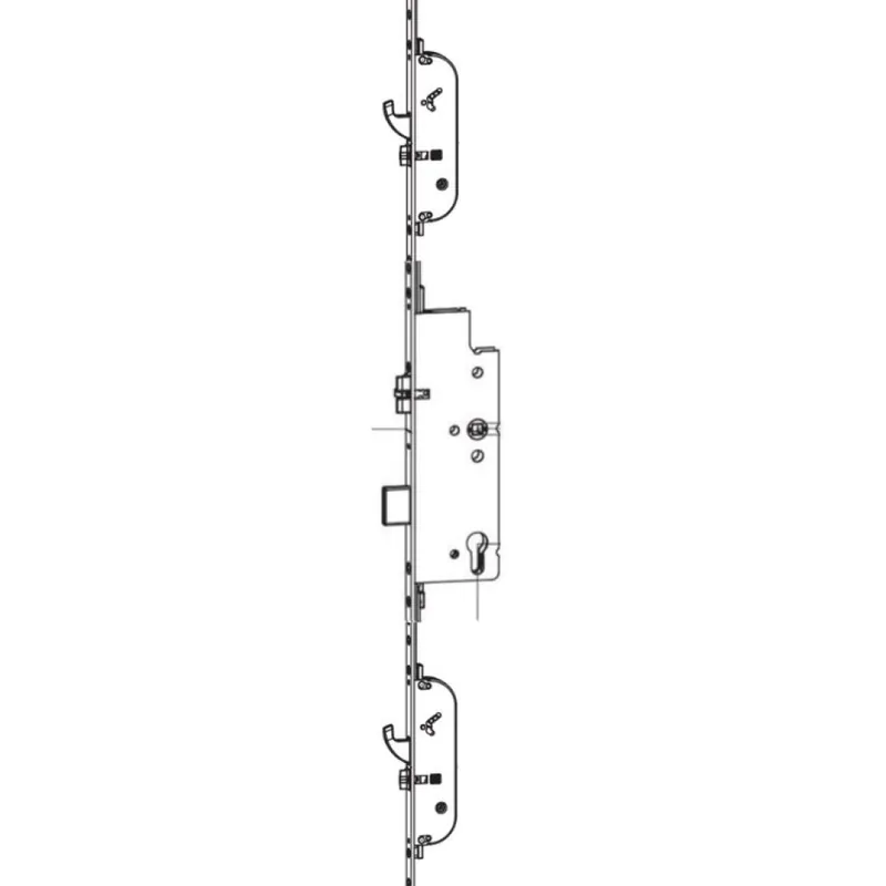 Beperkt Aanbod Serratura autobloccante 3 chiusure 230565 Maico, interasse 92 mm, foro yale entrata 65 mm, dimensione 20x2200, con 2 scrocchi-ganci, finitura Argento