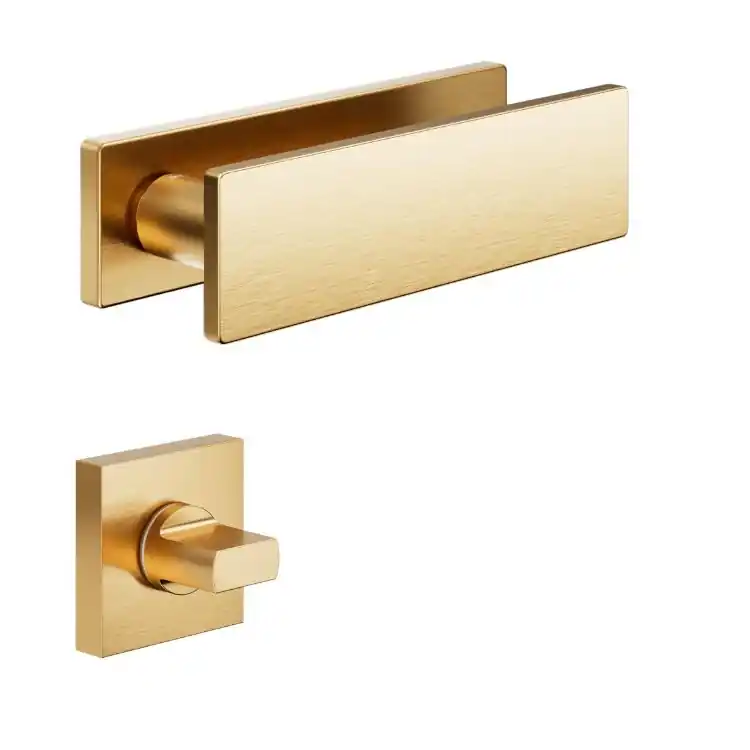 Aanbieding Maniglia Due DND DU11T per porta, rosetta rettangolare 146x40x9 mm con nottolino Wc, Ottone finitura Oro Antico Satinato