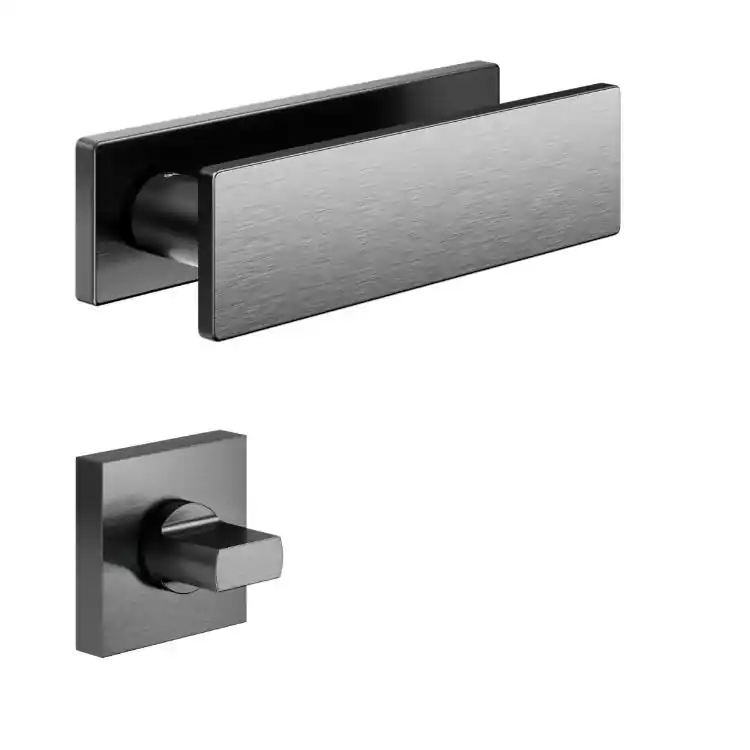 Maniglia Due DND DU11T per porta, rosetta rettangolare 146x40x9 mm con nottolino Wc, Ottone finitura Power Grafite Satinato Direct Verzonden