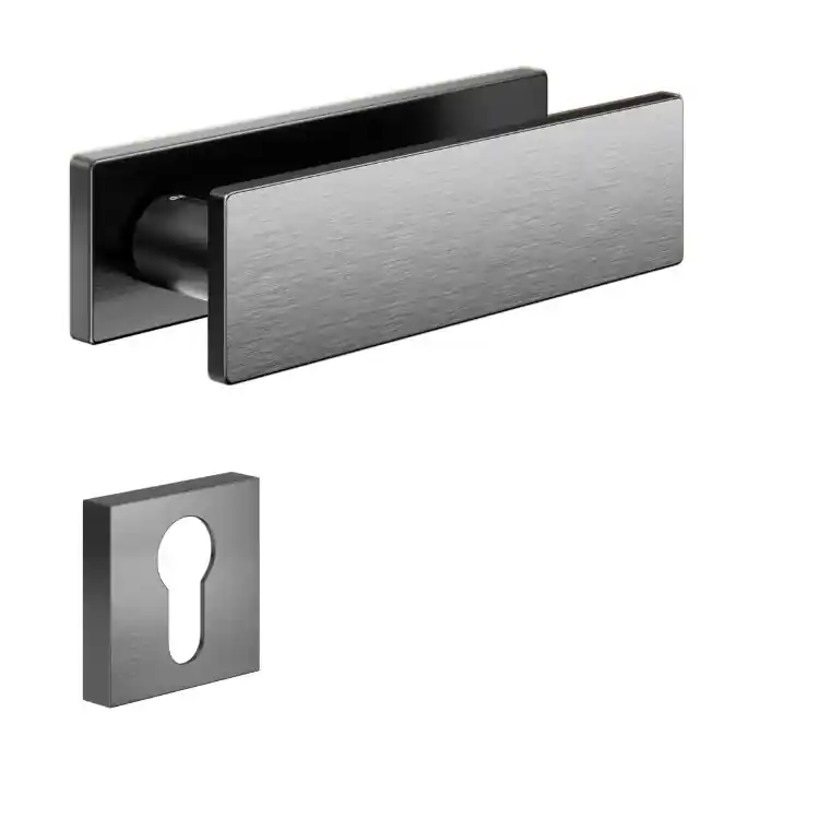 Maniglia Due DND DU11Y per porta, rosetta rettangolare 146x40x9 mm, foro Yale, Ottone finitura Grafite Satinato Beperkt Aanbod