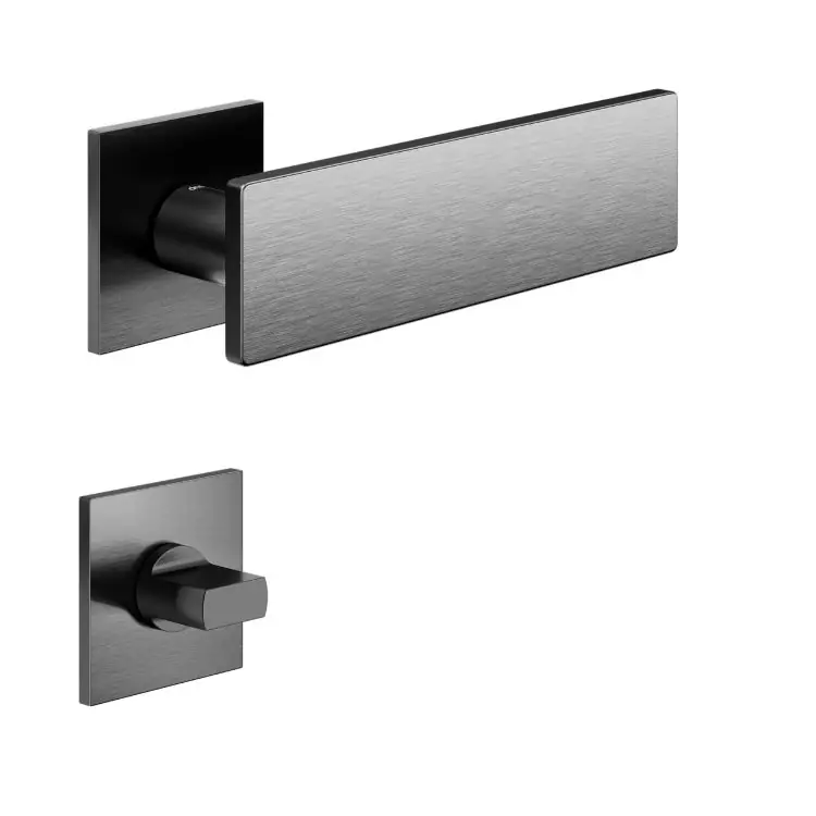 Maniglia Due DND DU41T per porta bagno, rosetta e bocchetta quadra 50x4 mm con nottolino Wc, Ottone finitura Grafite Satinato Snelle Levering