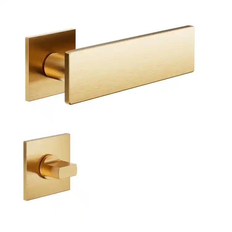 Maniglia Due DND DU41T per porta bagno, rosetta e bocchetta quadra 50x4 mm con nottolino Wc, Ottone finitura Oro Antico Satinato Beperkt Aanbod