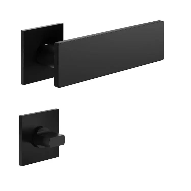 Nu Kopen Maniglia Due DND DU41T per porta bagno, rosetta e bocchetta quadra 50x4 mm con nottolino Wc, Ottone finitura Nero