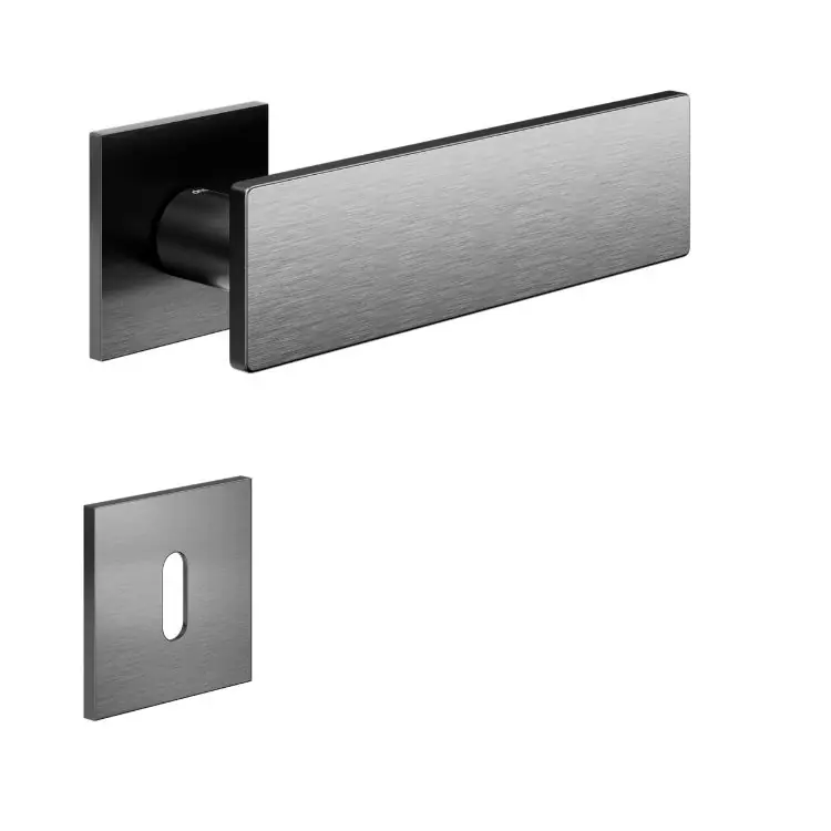 Hoge Kwaliteit Maniglia Due DND DU41P per porta, rosetta e bocchetta quadra 50x4 mm, foro Patent, Ottone finitura Grafite Satinato