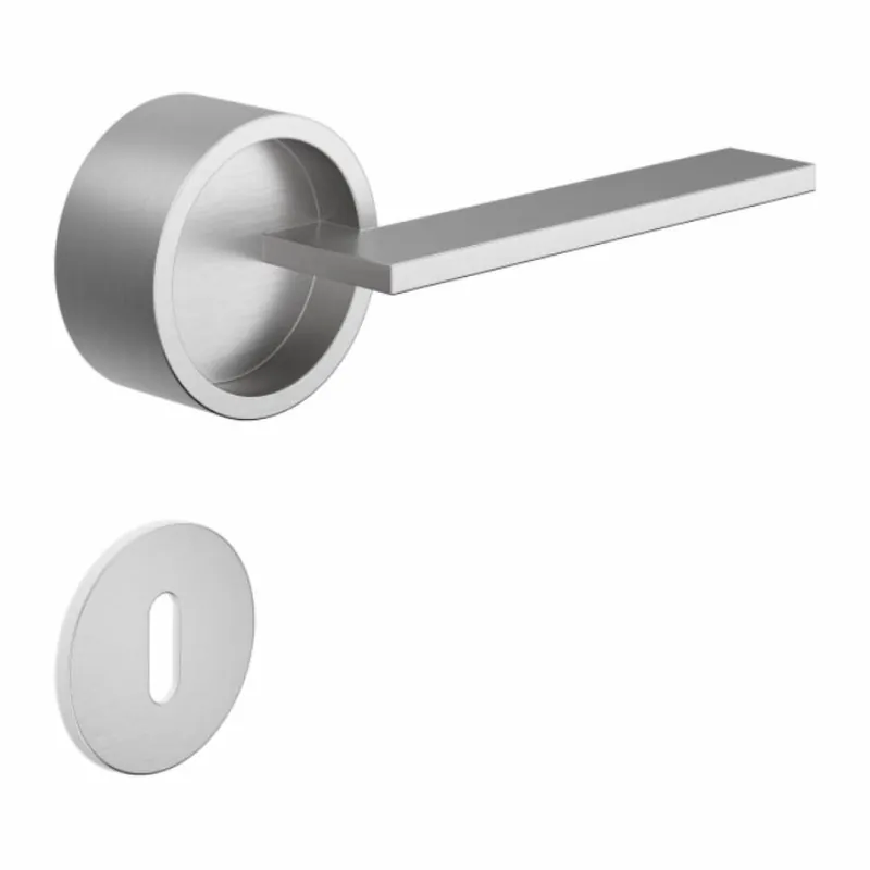 Maniglia Timeless DND TL01P per porta, rosetta e bocchetta tonda 50x4 mm foro Patent, Alluminio finitura Silver Exclusieve Aanbieding
