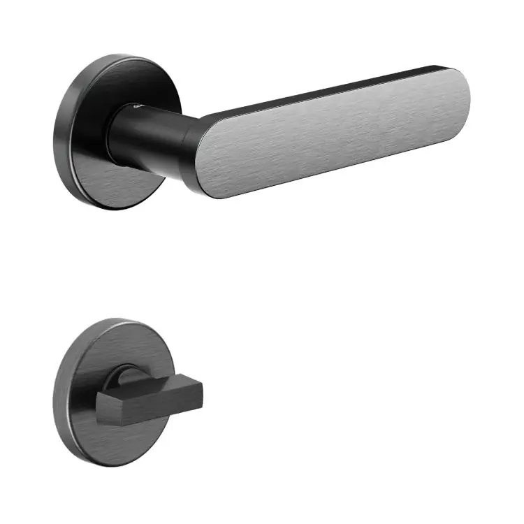 Maniglia Short DND SH12T per porta, rosetta e bocchetta tonda 50x7 mm con nottolino Wc, Ottone finitura Grafite Satinato Hete Deal