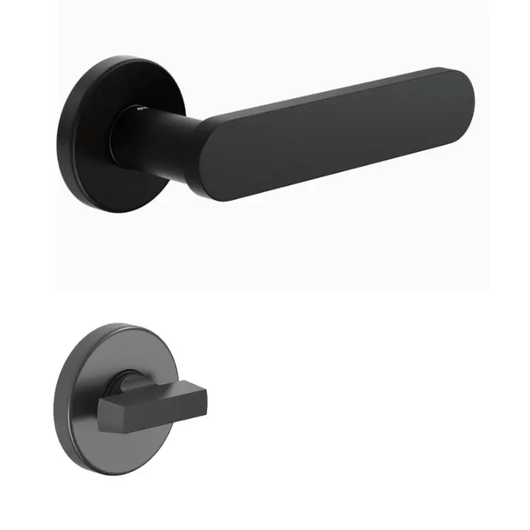 Maniglia Short DND SH12T per porta, rosetta e bocchetta tonda 50x7 mm con nottolino Wc, Ottone finitura Nero Snelle Levering