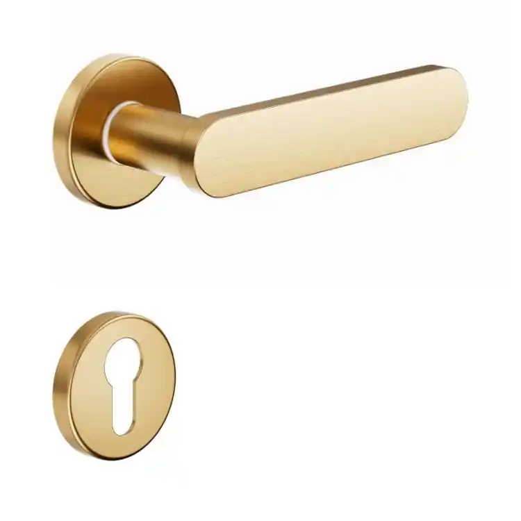 Beste Prijs Maniglia Short DND SH12Y per porta, rosetta e bocchetta tonda 50x7 mm foro Yale, Ottone finitura Oro Antico Satinato