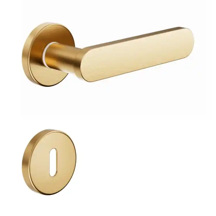 Maniglia Short DND SH12P per porta, rosetta e bocchetta tonda 50x7 mm foro Patent, Ottone finitura Oro Antico Satinato Hete Deal