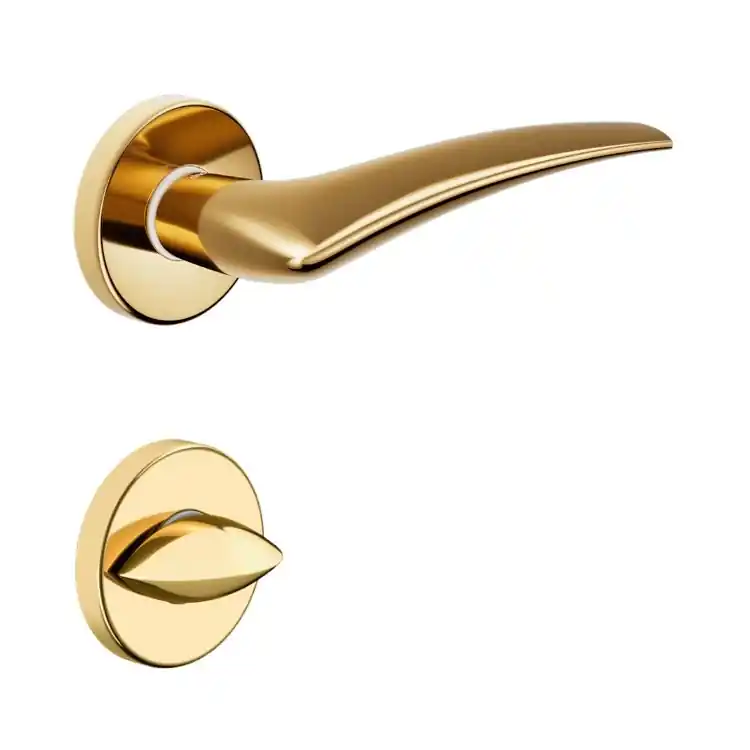 Betrouwbaar Maniglia Linear DND LI12T per porta, rosetta e bocchetta tonda 50x7 mm con nottolino Wc, Ottone finitura Oro Antico Lucido