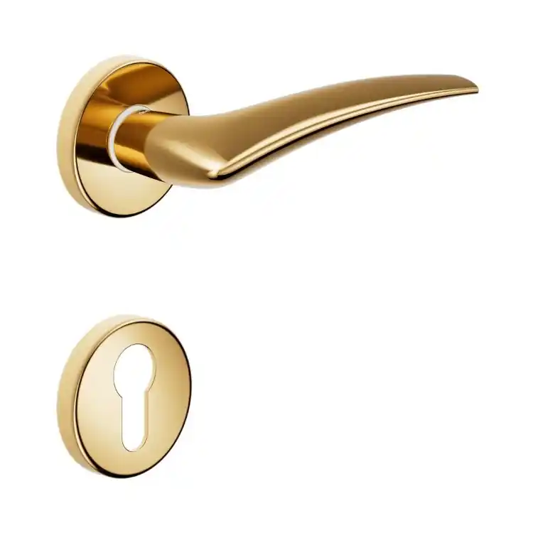 Beste Prijs Maniglia Linear DND LI12Y per porta, rosetta e bocchetta tonda 50x7 mm foro Yale, Ottone finitura Oro Antico Lucido