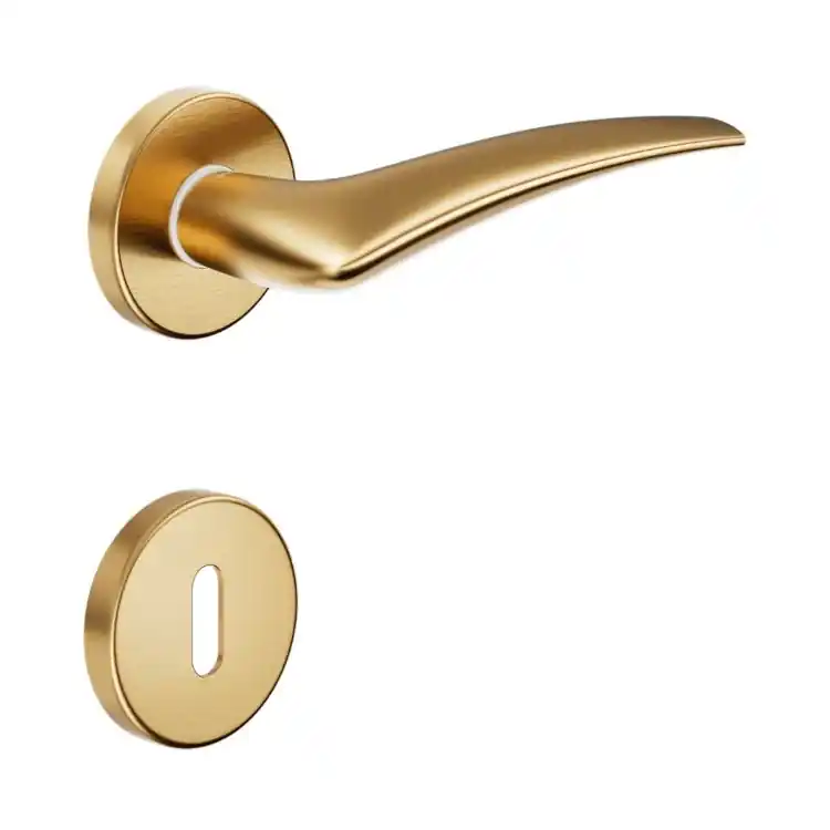 Maniglia Linear DND LI12P per porta, rosetta e bocchetta tonda 50x7 mm foro Patent, Ottone finitura Oro Antico Satinato Nieuw