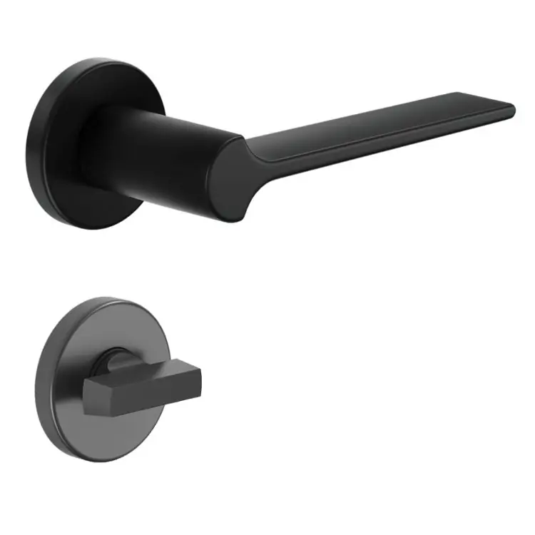 Rechtstreeks Van De Fabrikant Maniglia Ginkgo DND GK12T per porta, rosetta e bocchetta tonda 50X7 mm con nottolino Wc, Ottone finitura Nero