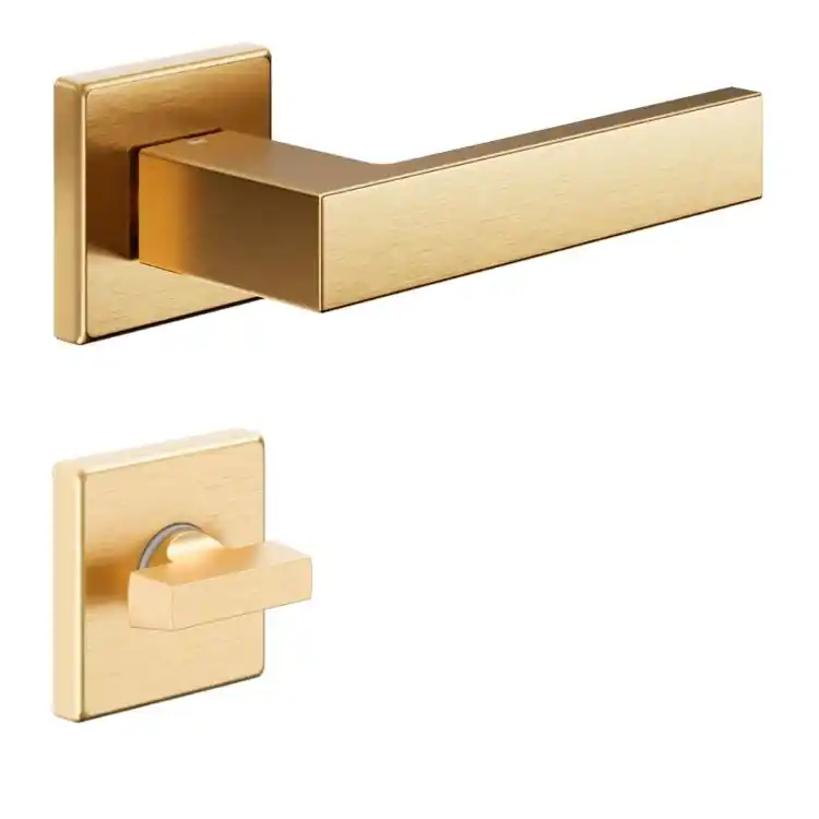 Maniglia Edra 02 DND ED14T per porta, rosetta e bocchetta quadra 50x7 mm con nottolino Wc, Ottone finitura Oro Antico Satinato Voordeelprijs