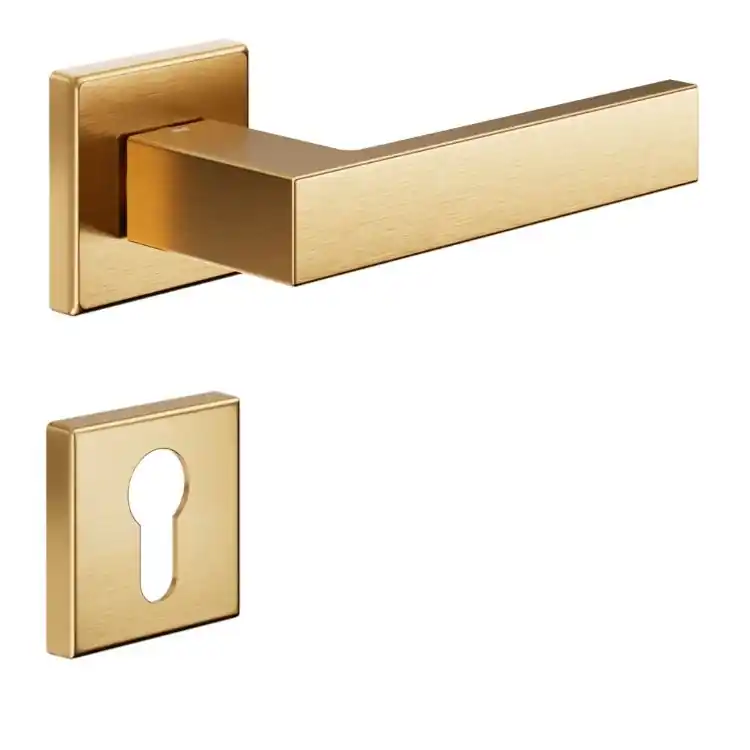 Superprijs Maniglia Edra 02 DND ED14Y per porta, rosetta e bocchetta quadra 50x7 mm, foto Yale Ottone finitura Oro Antico Satinato